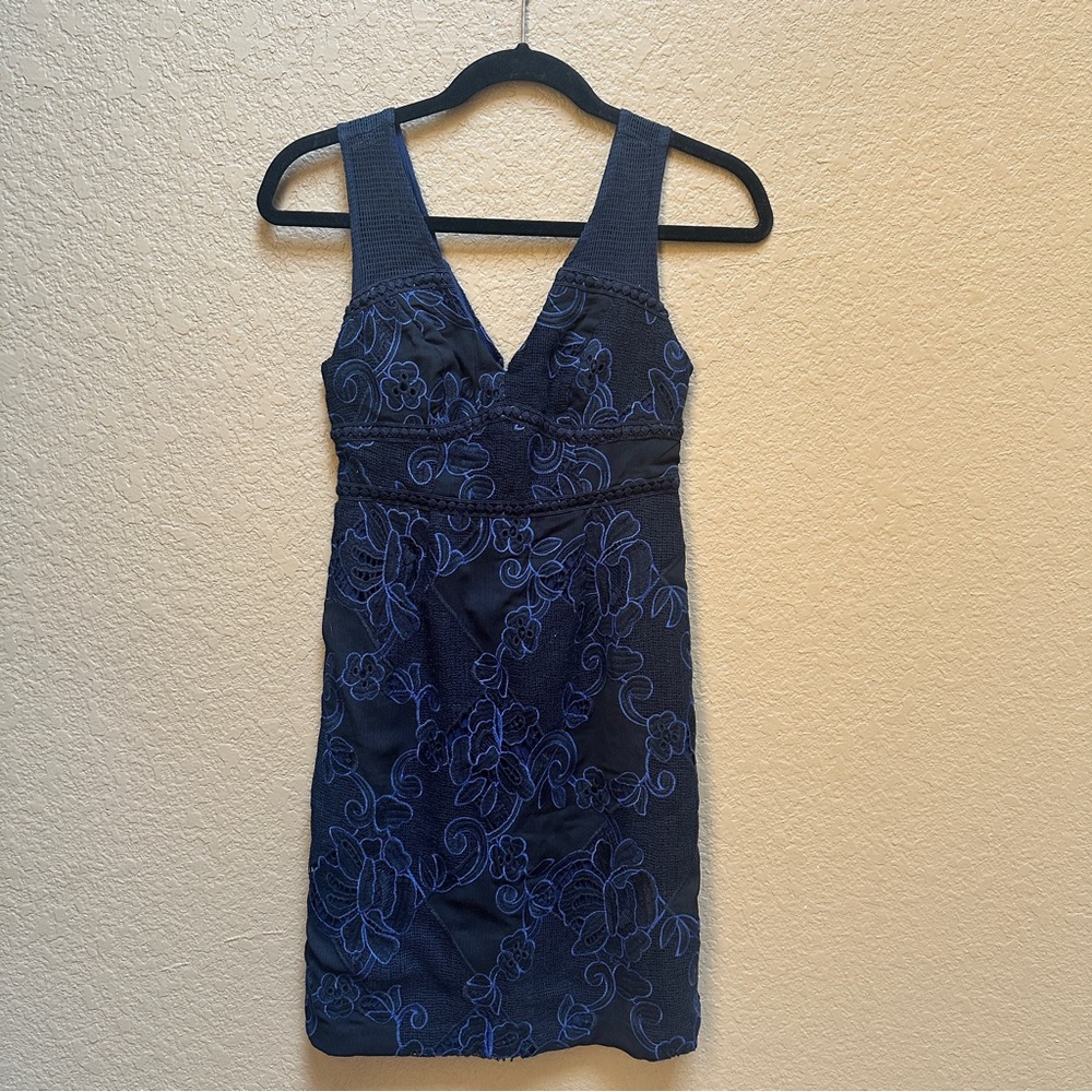 Anthropologie Navy Blue Floral Mini Dress